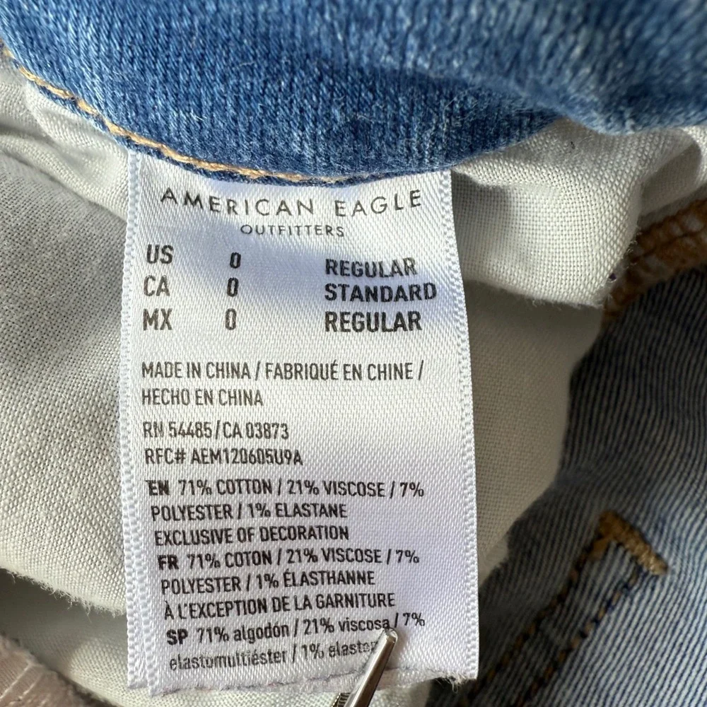 American Eagle Super Hi-Rise Jegging Distressed Blue Jeans Next Level Stretch 0